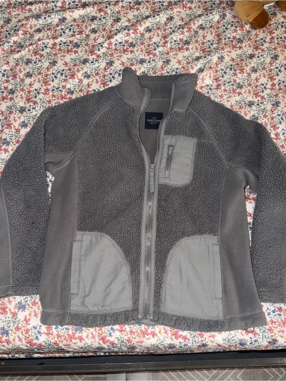 Faded Glory Gray Sherpa Puffer Jacket with Chest Pocket